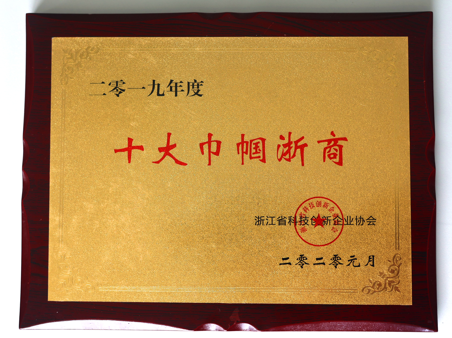 Top Ten Zhejiang Women Entrepreneurs (2019), certificate image