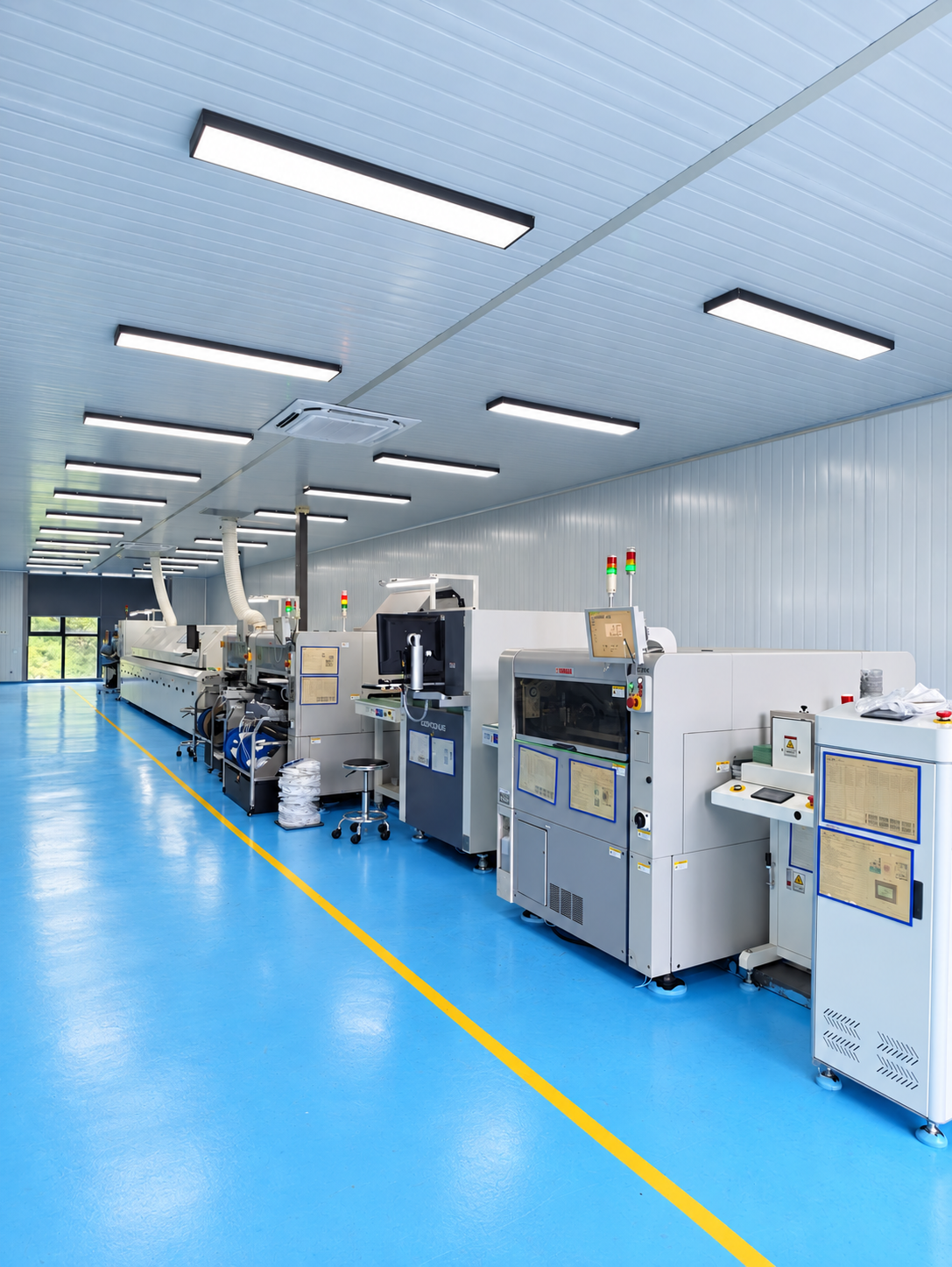 A fully automated SMT production line in a clean manufacturing space