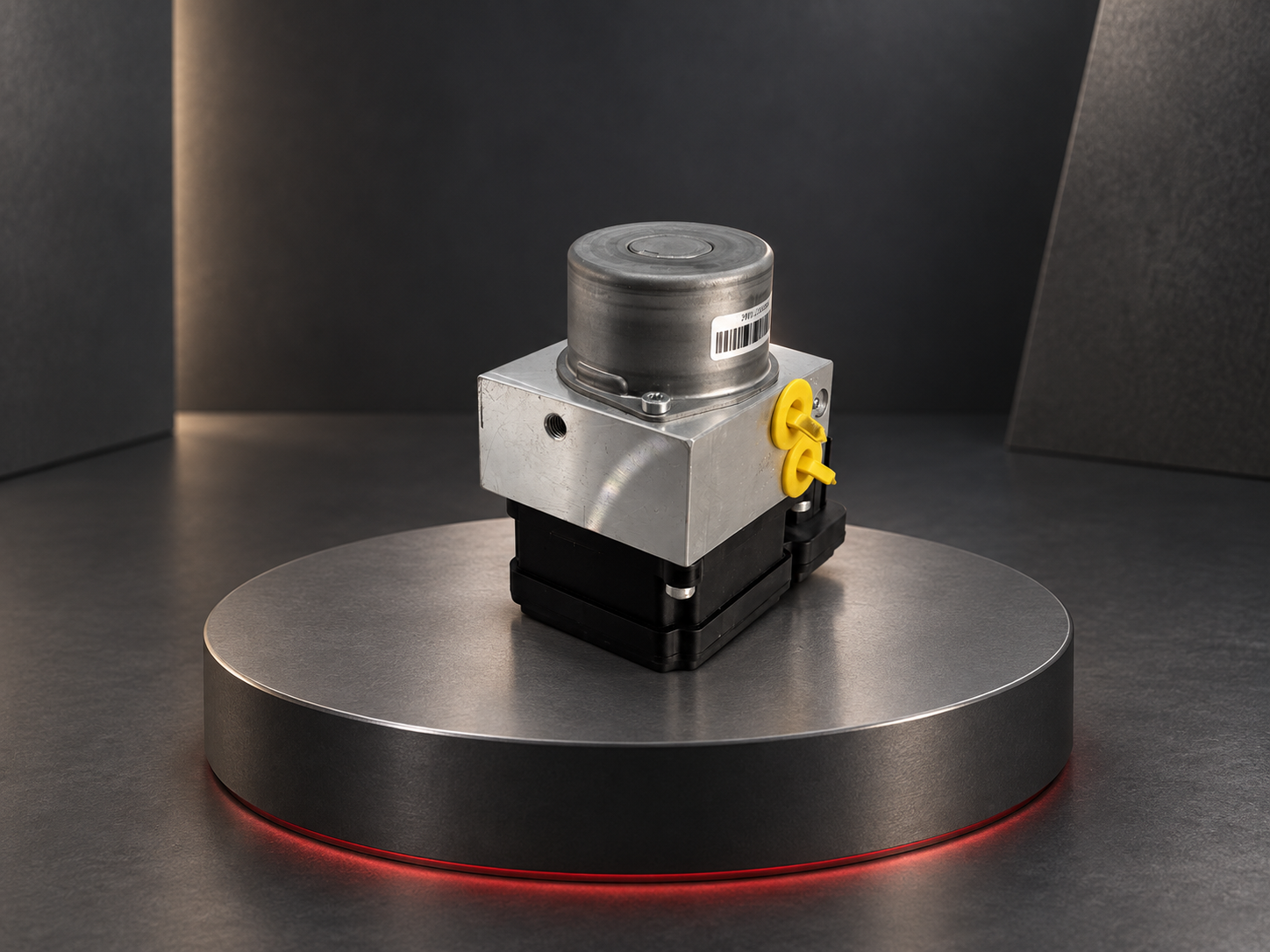 An ABS hydraulic control unit on a plinth